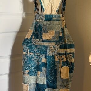 Denim patchwork short overalls adorable